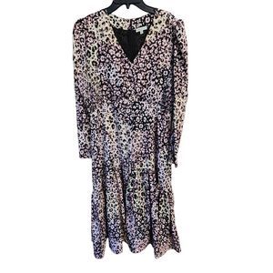 Laura Ashley Puff Sleeve Dropwaist Long Animal Print Dress Womens Size Large